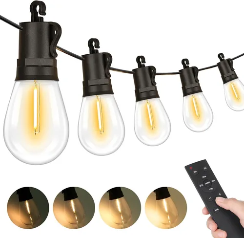 Vista 13 de Brightever Guirnalda de luces para exteriores de 25 pies impermeable, luces LED para patio con 8+1 bombillas Edison S14 inastillables, luces
