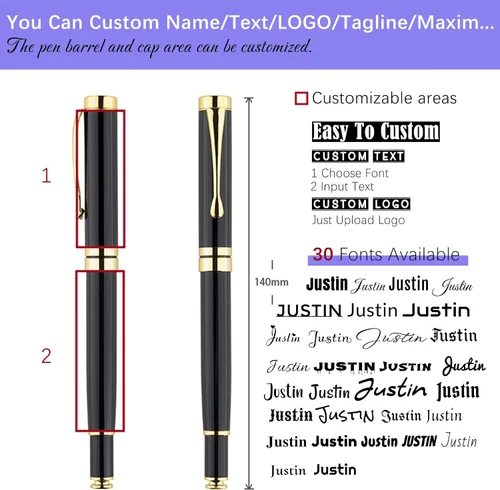 Vista 3 de Bolígrafo personalizado de texto/logotipo con 3 repuestos negros, negocios grabados, lujo, ejecutivo profesional, oficina, el mejor juego de regalo