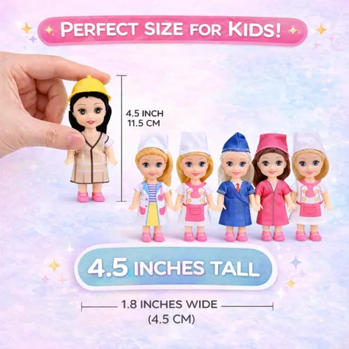 Vista 6 de Liberty Imports Little Career - Muñecas pequeñas con vestidos, mini muñecas pequeñas imaginativas con trajes para chef, médico, piloto, ingeniero