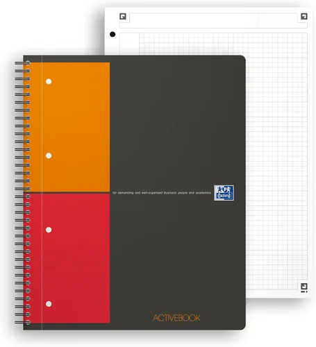 Vista 2 de OXFORD 100104329 Activebook International A4 + a cuadros con índice indexable y bolsillo para documentos, bloque de cuaderno en espiral gris, una