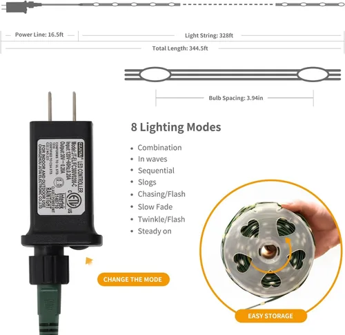 Vista 2 de LJLNION 1000 luces LED de Halloween, 328 pies de largo, guirnalda de luces de hadas para exteriores, impermeable, IP65, luces de alambre de cobre