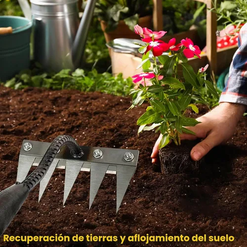 Vista 6 de Ironrake The Heavy Heavy Iron Weeding Rastrillo de hierro, 1 rastrillo de hierro con 5 púas de metal