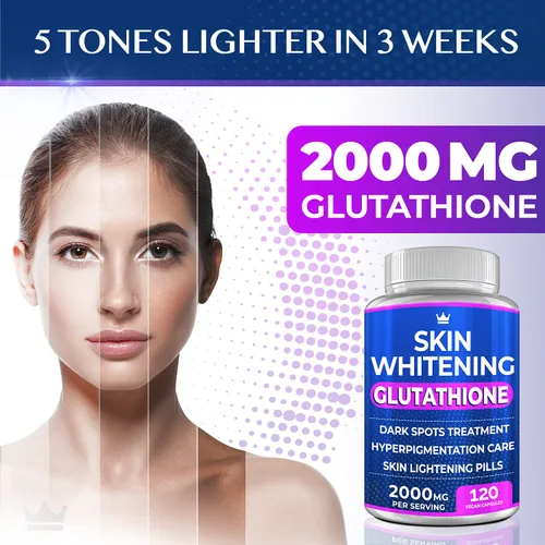 Vista 5 de Píldoras blanqueadoras de glutatión – 120 cápsulas de 2000 mg de glutatión – Suplemento eficaz para aclarar la piel – manchas oscuras, melasma