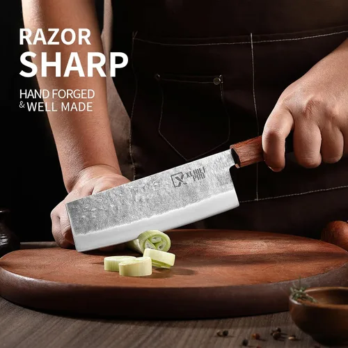 Vista 2 de Juego de cuchillos de Japón, juego de cuchillos Nakiri Santoku de acero de alto carbono de Japón, cuchillo de carnicero forjado a mano