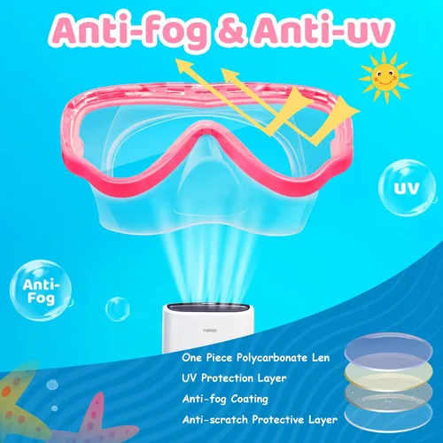 Vista 5 de Vvinca Kids-Goggles with Nose Cover, Diving Mask Elastic Fabric Strap Anti Fog Anti Shattered Lens for Kids Swim Goggles 3-14