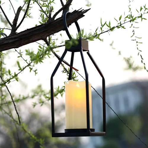 Vista 6 de PHOSPHOR Juego de 2 faroles modernos de metal negro para decoración de granja, faroles de interior y exterior con velas para sala de estar