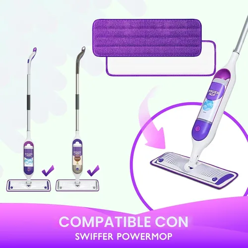Vista 2 de Reusable Power Mop Refills Pads Compatible with Swiffer PowerMop Paquete de 4 (morado)