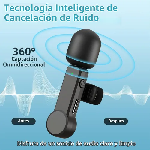 Vista 2 de Micrófono Lavalier inalámbrico para iPhone, Android y iPad, mini micrófono de teléfono con cancelación de ruido, USB C, micrófono de solapa Lav