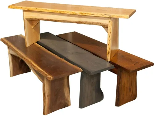 Vista 5 de Rustic Red Door Co. Banco de madera con borde vivo para mesa de comedor, entrada, dormitorio, acento de sala de estar, losa de madera maciza