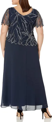 Vista 2 de J Kara Vestido largo de manga corta con cuentas de talla grande para mujer