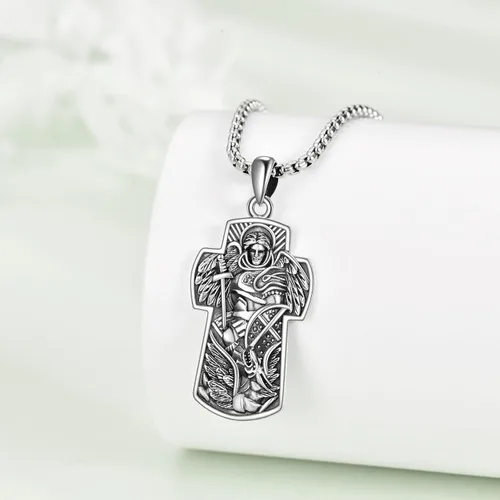 Vista 3 de YAFEINI Collar de plata de ley S925 de San MiguelSan CristóbalSan BenitoSan Jesús Medalla Cruz Collar para hombres y mujeres Arcángel RagüelUriel