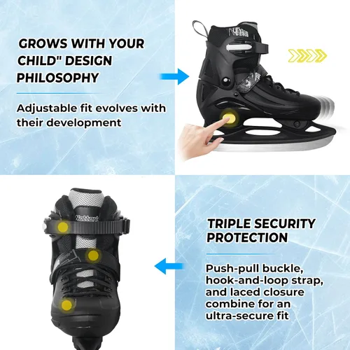 Vista 3 de Patines de hielo Nattork ajustables en 4 tallas para niños, niñas, divertidos patines de hielo para principiantes para exterior, protección dura