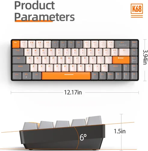 Vista 9 de ZIYOU LANG RK68 Teclado mecánico inalámbrico 60%, receptor de modo dual Bluetooth 5.02.4Ghz, mini 68 teclas intercambiables en caliente, teclas
