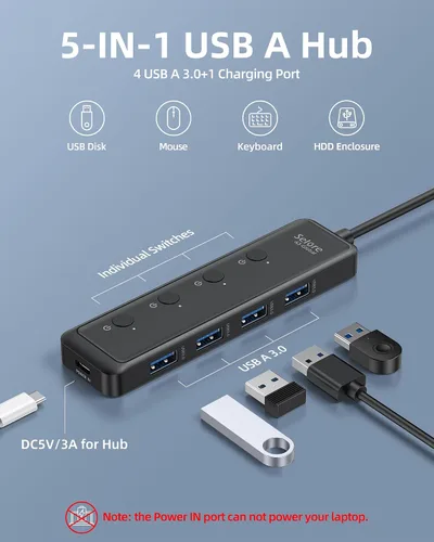 Vista 2 de Selore Hub USB 3.0, Selore Hub USB de 4 puertos Ultra-Slim Data USBA Splitter USBA Expander con 2 ft Compatible con portátil con puerto A