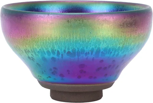 Vista 2 de Alvinlite Taza de cerámica, juego de té Jianzhan chino Tenmokus, taza de té de porcelana, cuenco de té hecho a mano con esmalte elegante, taza de té