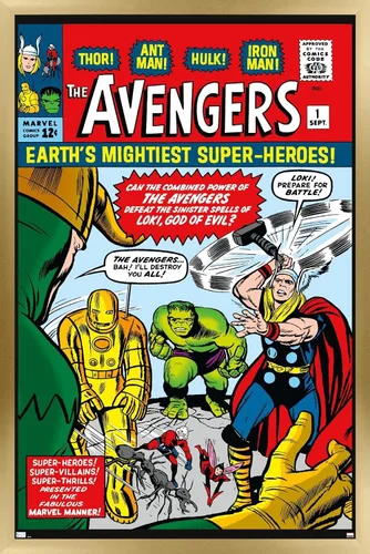 Vista 14 de Trends International Marvel Comics Avengers #1 - Póster de pared, 22.4 pulgadas de largo x 14.7 pulgadas, versión enmarcada en madera de granero