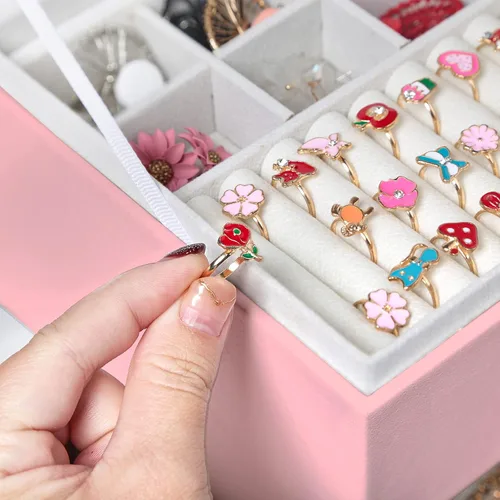 Vista 3 de QBestry Soporte para aretes para niñas, joyero para mujeres y niñas, organizador de aretes, caja organizadora de joyas con cerradura, caja