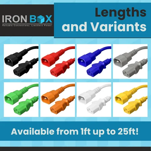 Vista 4 de IronBox Electric - Cable de Alimentación C14 a C13 de Servicio Pesado, 15A, 250V, Cable de Extensión para Computadora 14/3 AWG - Cables