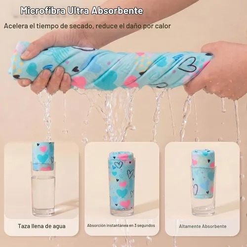 Vista 2 de Basumee Toalla Envolvente de Microfibra para el Cabello para Niños Paquete de 2 Toallas de Cabello de Secado Rápido con Botón Turbantes para Cabello