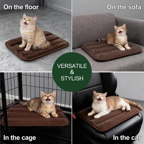 Vista 8 de Tapete de cama para perro, almohadilla reversible para jaula de perro con alfombrilla lavable y espuma suave, cama plana para mascotas para perros