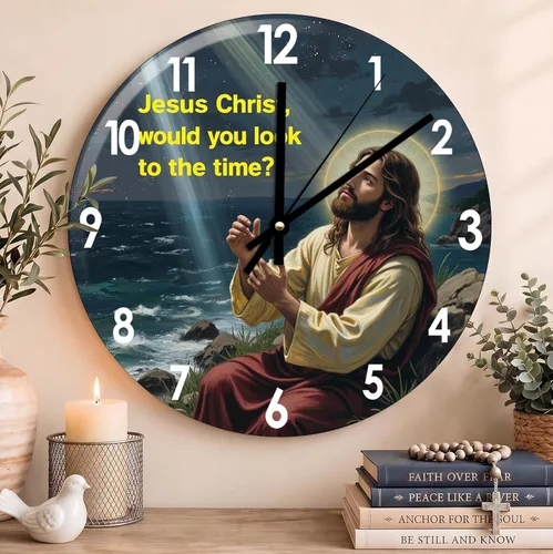 Vista 26 de Reloj de pared con versículo bíblico, con cita religiosa, reloj de madera, texto inspirador cristiano, reloj de madera rústico personalizado