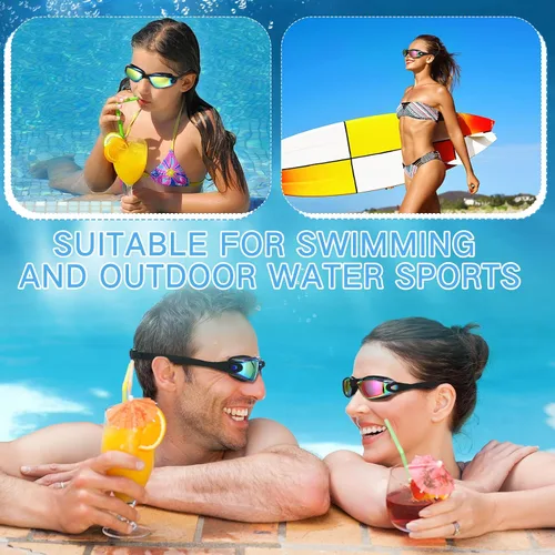 Vista 7 de Flutesan Paquete de 6 gafas de natación para adultos, antiniebla, con tapones para los oídos, clip para la nariz, sin fugas, protección completa