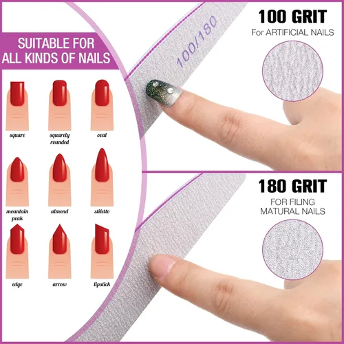 Vista 4 de 150 unidades de limas de uñas de grano 100/180 a granel, tableros de esmeril de doble cara, reutilizables, curvas, gruesas, herramientas de manicura