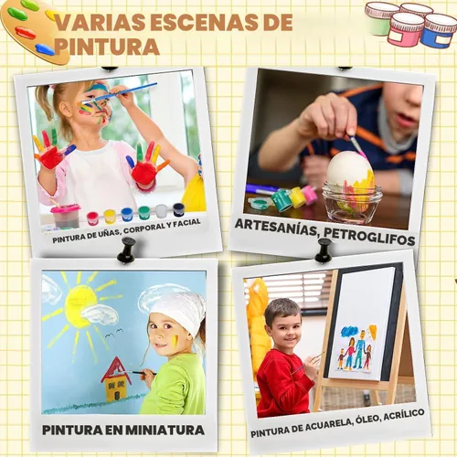 Vista 5 de Juego de 145 piezas de mini pintura acrílica para niños, 12 colores, tira de pintura acrílica lavable con 5 bandejas de pintura para niños