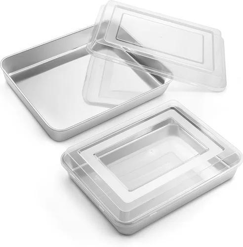 Vista 15 de Onader Bandeja cuadrada para hornear pasteles de 8 x 8 pulgadas con tapa, bandeja de lasaña de brownie de acero inoxidable