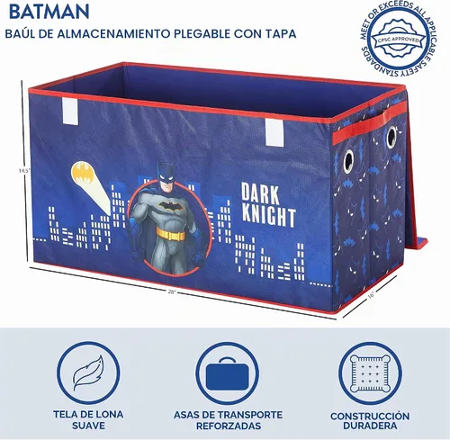 Vista 2 de Idea Nuova Batman - Baúl plegable de almacenamiento de juguetes para niños, duradero con tapa suave, 28.5 x 14.5 x 16 pulgadas