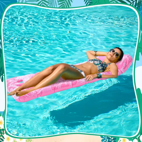 Vista 5 de Briwooody 2 unidades inflables para piscina, flotadores de piscina, balsas con reposacabezas, bronceado solar para adultos, hamaca de agua fría