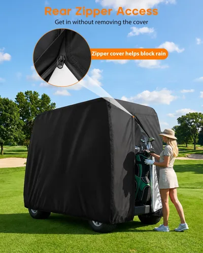 Vista 8 de Funda para Carrito de Golf para 2 Pasajeros Resistente, 420D Impermeable Fundas para Carrito de Golf Techo Extendido Compatible con Carritos de Golf