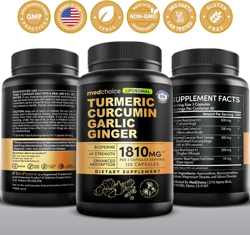Vista 9 de Cúrcuma liposomal, suplementos de curcumina de alta absorción, mezcla sin OMG para comodidad digestiva y apoyo diario, suplemento de cúrcuma
