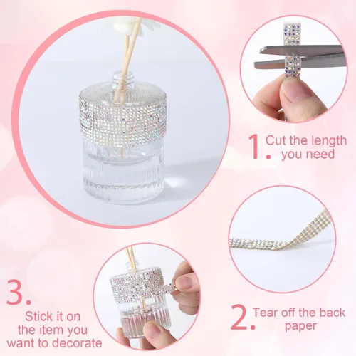 Vista 4 de Gartful Bedazzling - Tiras de diamantes de imitación de varios anchos, cinta autoadhesiva para manualidades, decoración de teléfono, jarrones AB