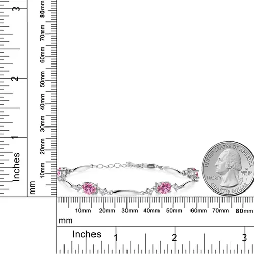 Vista 70 de Gem Stone King 925 Sterling Silver Gemstone Birthstone and White Created Sapphire Tennis Bracelet For Women Oval 7X5MM and 2MM 6 Inch + 1 Inch