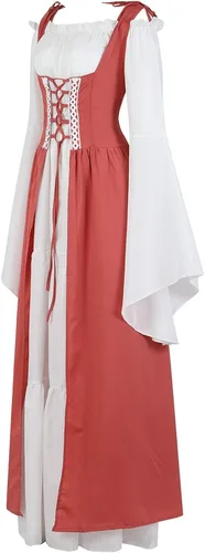 Vista 2 de Disfraz renacentista para mujer, conjunto de vestido irlandés medieval de talle alto y blusa bohemia gótica.