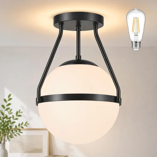 Vista 12 de Bagood Lámpara de techo semiempotrada con forma de globo de mediados de siglo, moderna lámpara de techo de globo de 6" con pantalla de vidrio