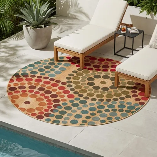 Vista 14 de Unique Loom Outdoor Modern Collection - Alfombra de área - Spark (4 pies 1 pulgada octágono beige/borgoña)