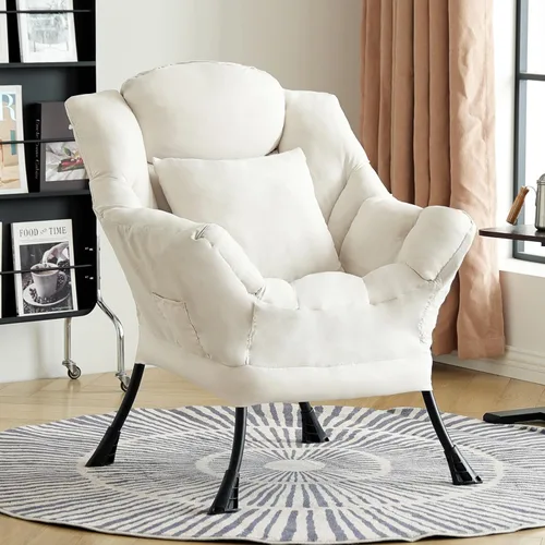 Vista 12 de Silla Lazy con otomana, cómoda silla de lectura para dormitorio Melocotón Beige-1