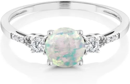 Vista 39 de Gem Stone King Anillo de compromiso de 3 piedras preciosas redondas de oro blanco de 10 quilates con piedra natal de 0.236 in con piedra natal