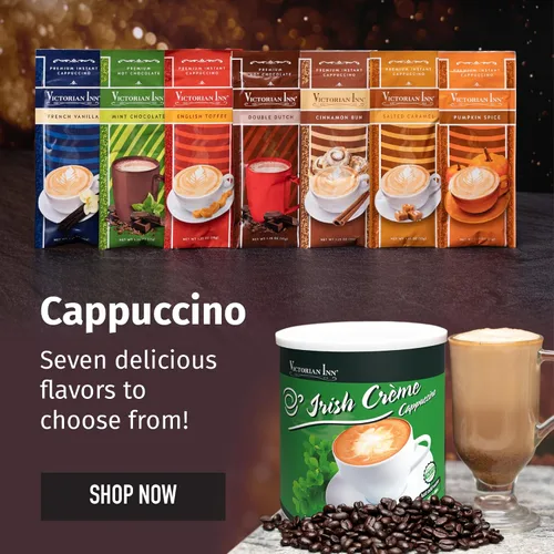 Vista 6 de Victorian Inn Instant Cappuccino – Sabor a crema irlandesa – Mezcla de café suave y sabrosa – Perfecto para caliente, frío o mezclado – Ideal como