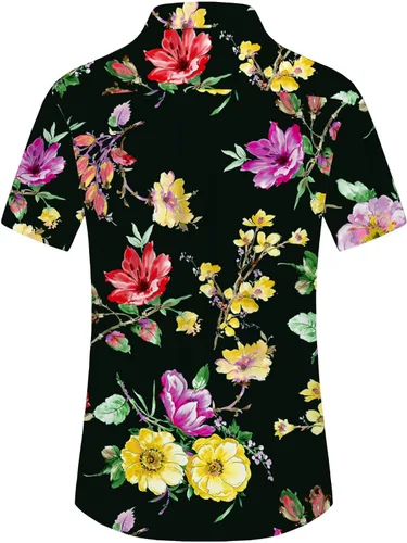 Vista 6 de Pegeno Camisa de manga corta, con botones completos, estampado floral, hawaiano para hombre