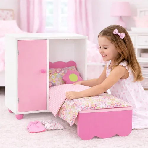 Vista 6 de Emily Rose - Juego de cama y armario para muñecas de 18 pulgadas con perchas y almacenamiento