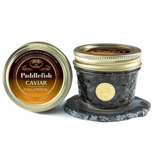 Vista 8 de Envío nocturno – Olma American Paddlefish Black Caviar – Perlas grises medianas, sabor suave – 1 oz / 28 g