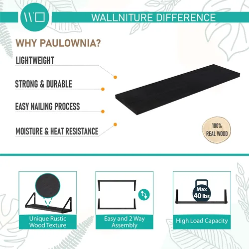 Vista 7 de Wallniture Ponza - Estante flotante de pared de 17 x 4.5 pulgadas, estantes pequeños de madera para almacenamiento en la pared, estante montado