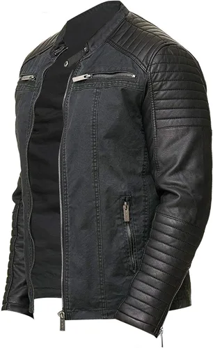 Vista 3 de Cafe Racer - Chaqueta de motociclista de algodón informal de piel sintética acolchada para hombre