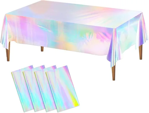 Vista 8 de 2 manteles iridiscentes desechables de plástico iridiscente, manteles de plástico holográfico, decoraciones de fiesta iridiscente para fiestas