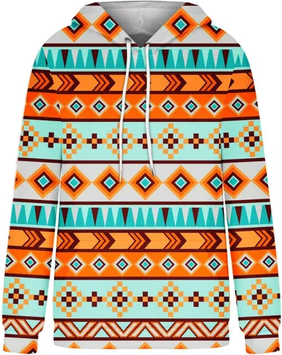 Vista 9 de Sudaderas con capucha azteca occidental para mujer, sudaderas de manga larga con gráficos vintage, camisetas de vaquera, ropa 2023