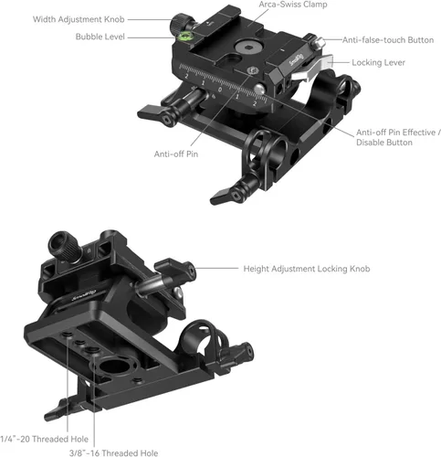 Vista 4 de SmallRig Placa de montaje para abrazadera de liberación rápida Arca-Swiss y placa inferior para tipo Manfrotto con montaje de abrazadera de varilla
