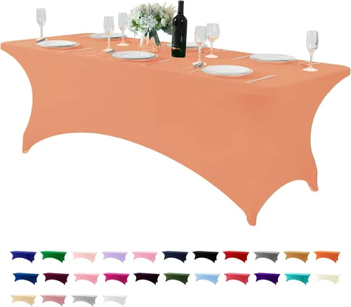 Vista 147 de Mantel de elastano para mesa de 6, 4 o 8 pies, universal, ajustable, para fiestas, banquetes, bodas y eventos, color verde manzana